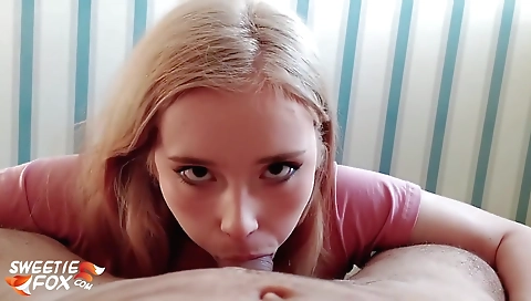 Short haired girl give slut to a hot blowjob